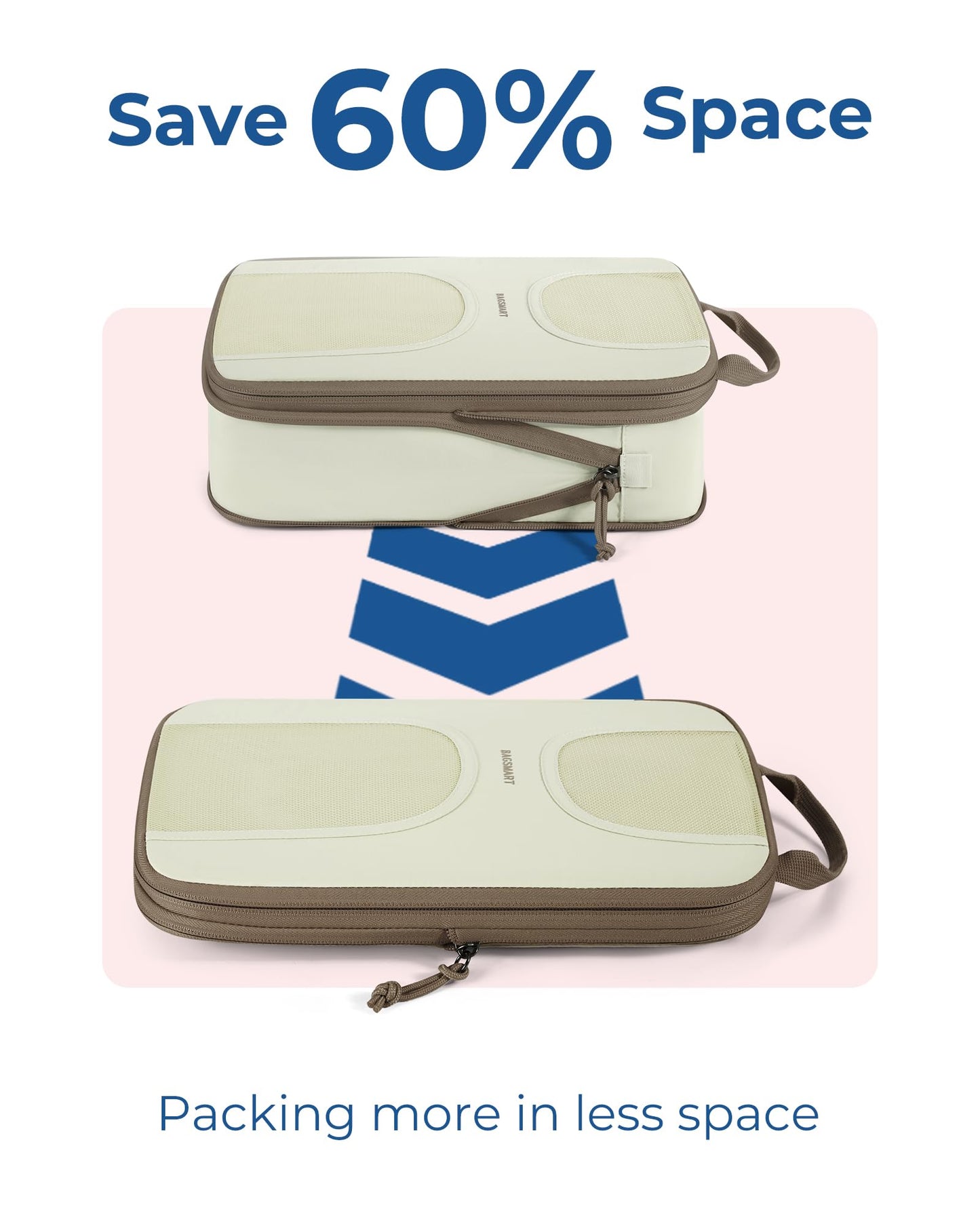 BAGSMART Compression Packing Cubes, 6 Set Packing Cubes for Suitcases, Lightweight Suitcases Organizers Bag Set & Compression Travel Cubes, Travel Essentials Packing Organizers White Opal