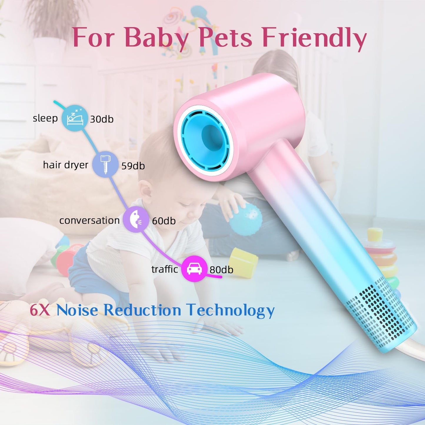 DORISILK Ionic Hair Dryer 110,000 RPM High Speed, Professional Blow Dryers for Salon Home Use, Portable Blowout Hair Dryers Lightweight with Nozzle Hot & Cold Selection Gift for Women Girl, Pink Blue