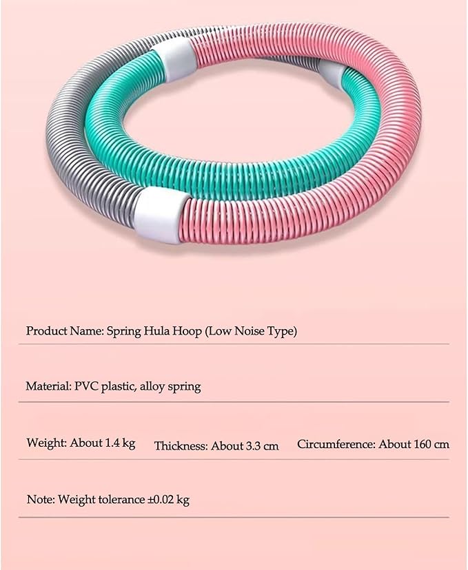 Adjustable Spring Hula Hoop, 3.3 Lbs, Pink/Teal/Gray, Foldable Fitness Waist Trainer for Women