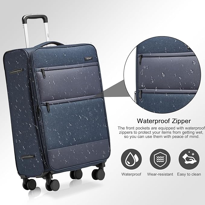 Kono 28 Inch Softside Expandable Checked Luggage with 8 Spinner Wheels TSA Lock Softshell Lightweight Business Travel Suitcase for Men and Women, Navy Blue