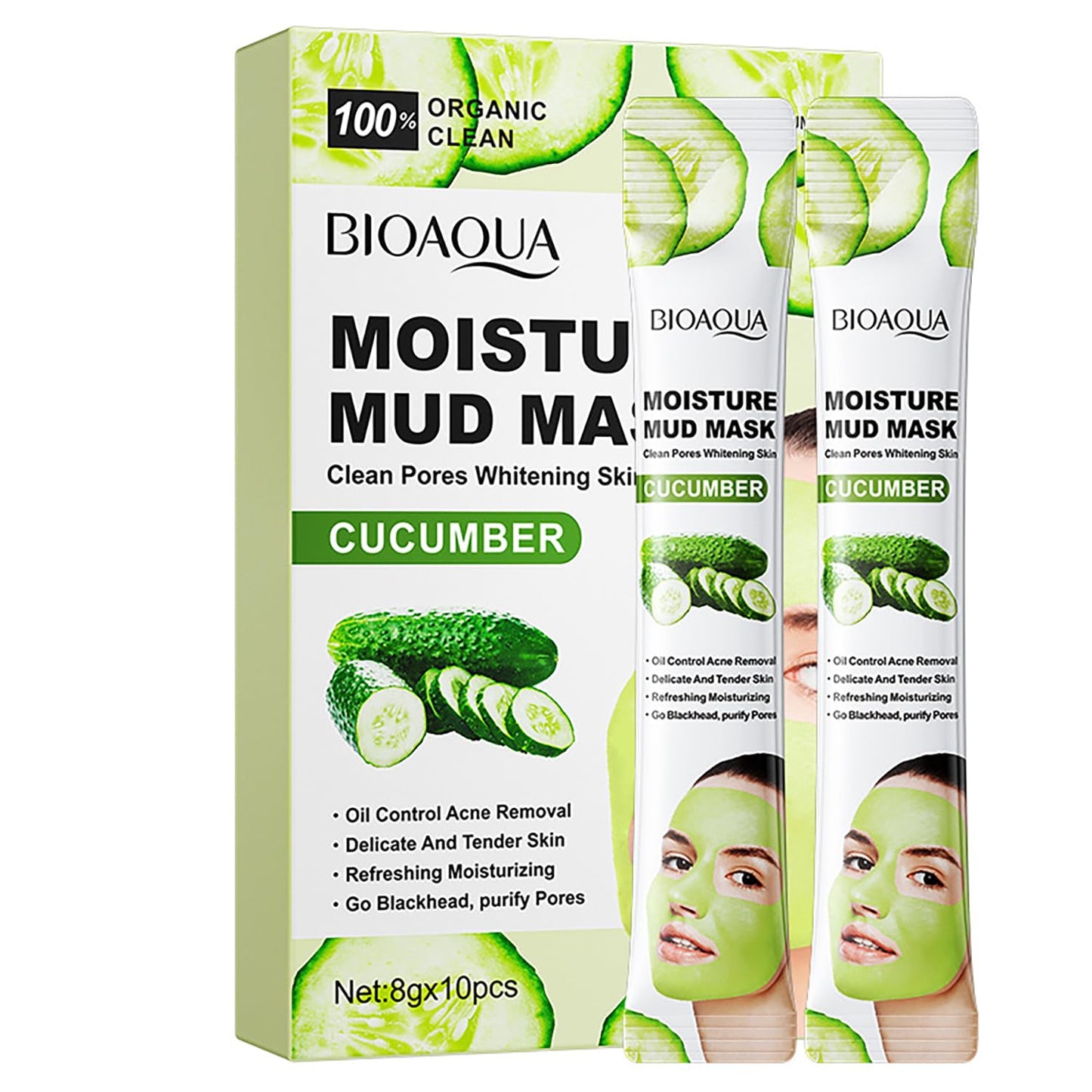 BIOAQUA Cucumber Moisturizing Facial Mud Mask Clean Pores Oil Control Refreshing Face Skin 8g x 10pcs
