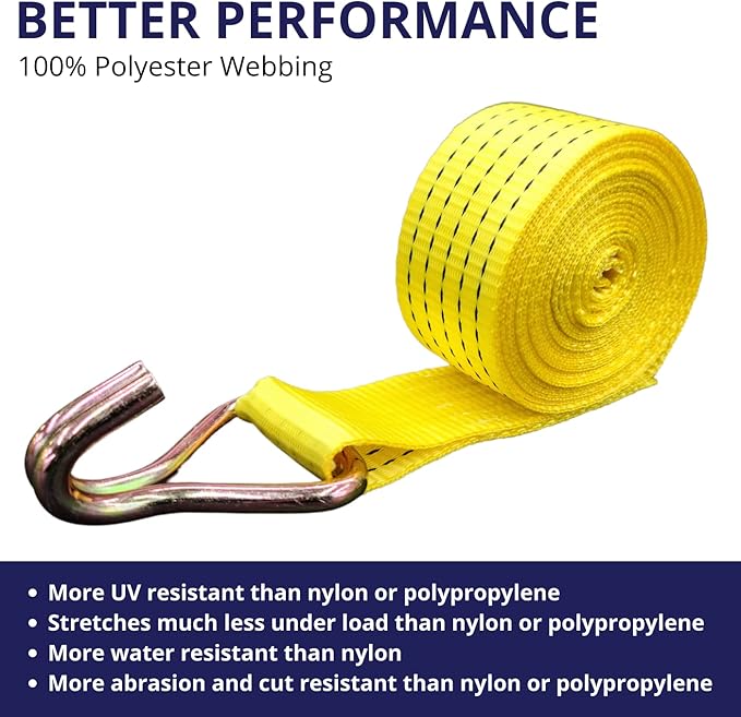 6 Pack 2" x15' Ratchet Strap Tie Down 5000LB J Hook