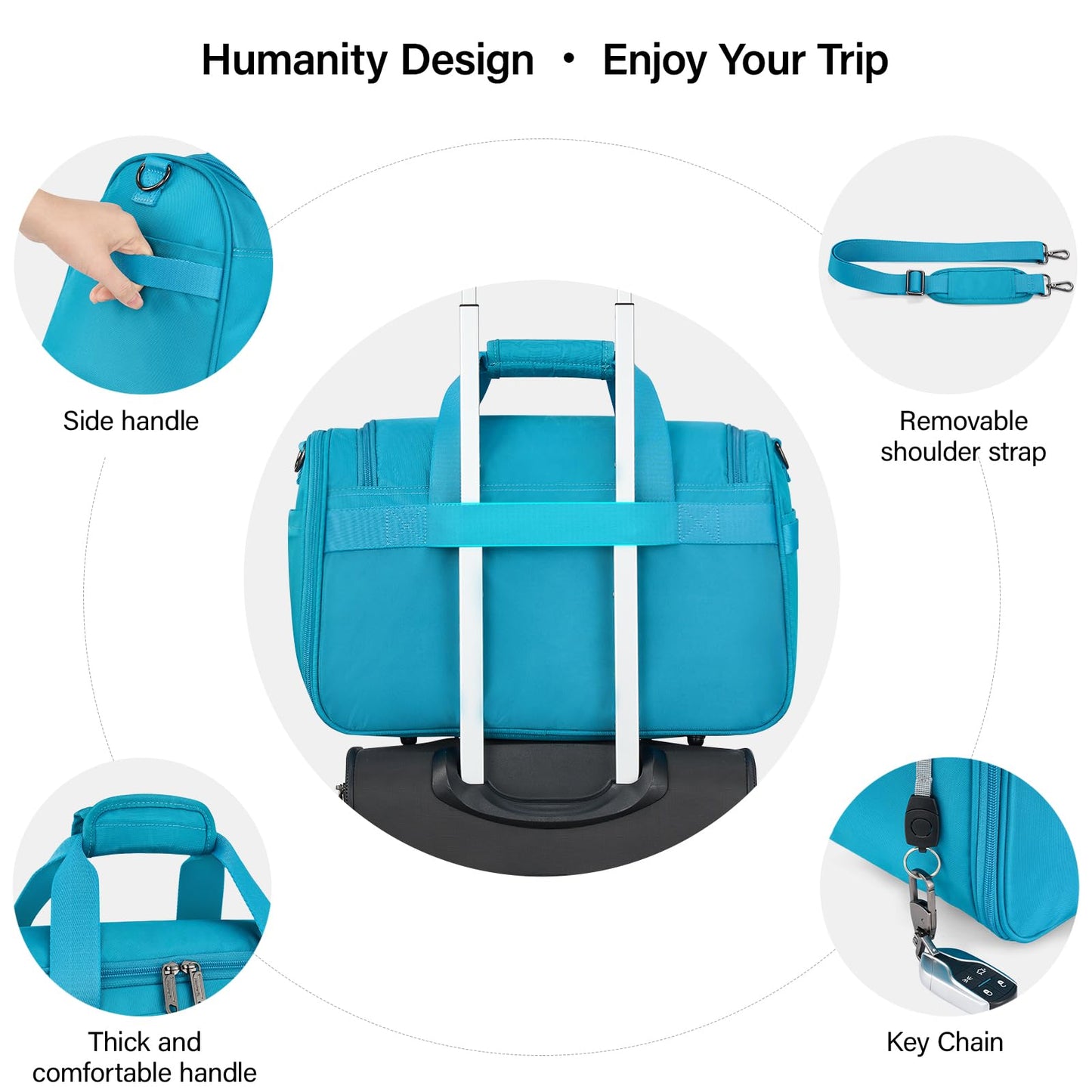 Hanke Foldable Underseat Carry On luggage Bag, Travel Tote Bag for Women & Men, Personal Item Travel Bag Softside Lightweight Luggage Bags for Travel Flight Crew Overnight Weekender.(Caribbean Blue)