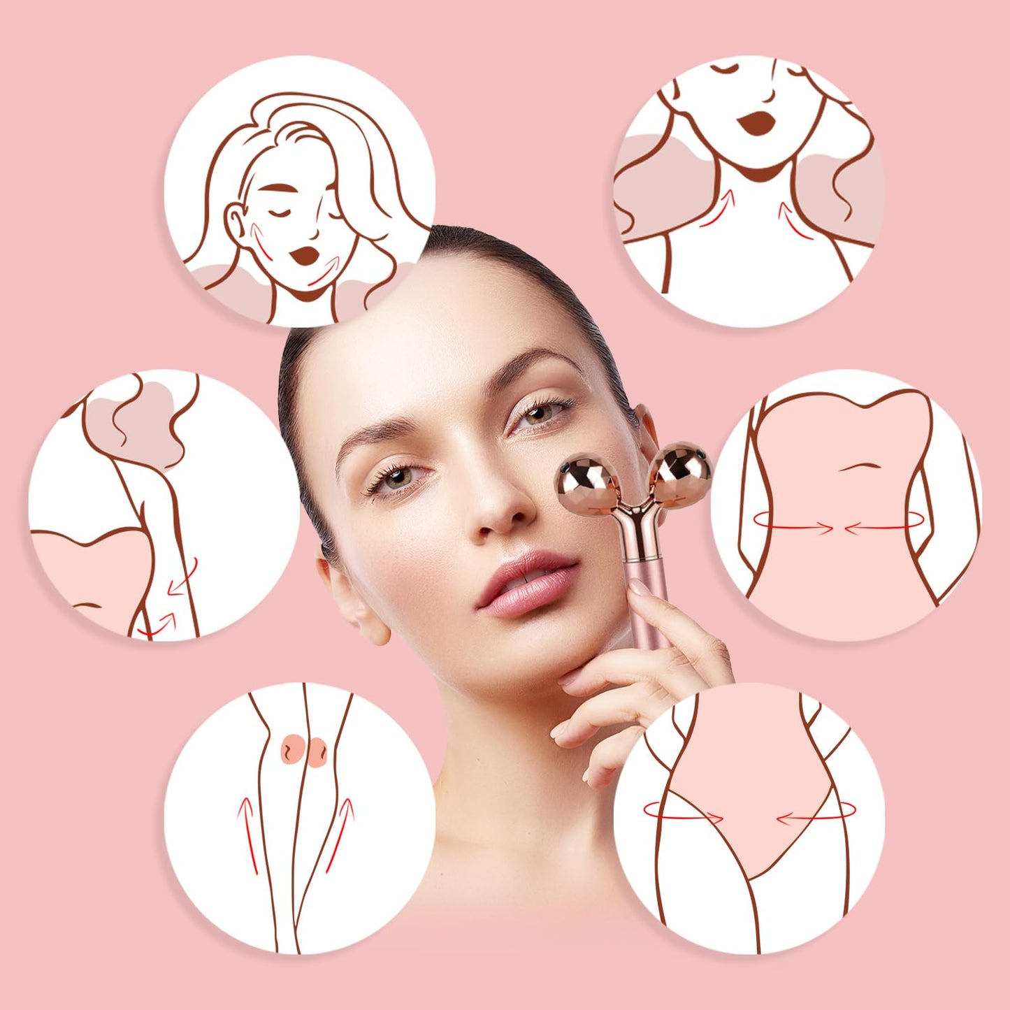 Generic 7pcs Facial Jade Roller and Gua Sha Kit, 100% Natural Jade Stone Face Massager for Skin Tightening, Dark Circles, Skin Rejuvenation, Wrinkle Remover, Men and Women Massage Tool Gift Set, Pink