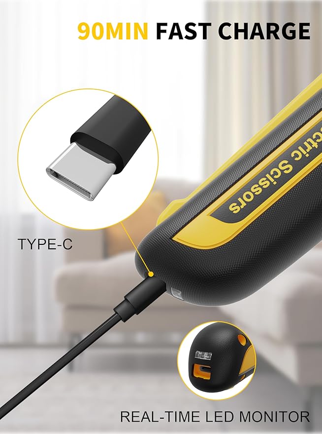 4V 2000mAh Cordless Cardboard Cutter, Electric Box Cutter for Cardboard with 2 Titanium Blades,LED & Safety Lock,Max Cutting1/4",Rotary Cutter for Fabric,Gifts for Men&Women - Lemon Yellow