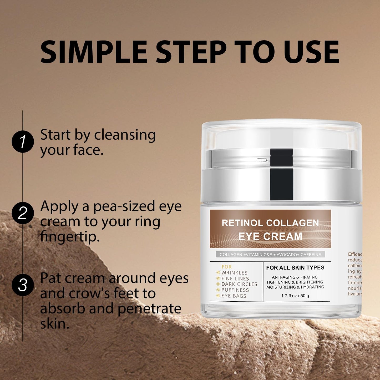 Eye Cream with Retinol Collagen for Wrinkles, Avocado for Hydrating, Caffeine and Vitamin C for Dark Circles and Puffiness, Moisturizer for Women, Nourishing Repair Anti Aging Cream