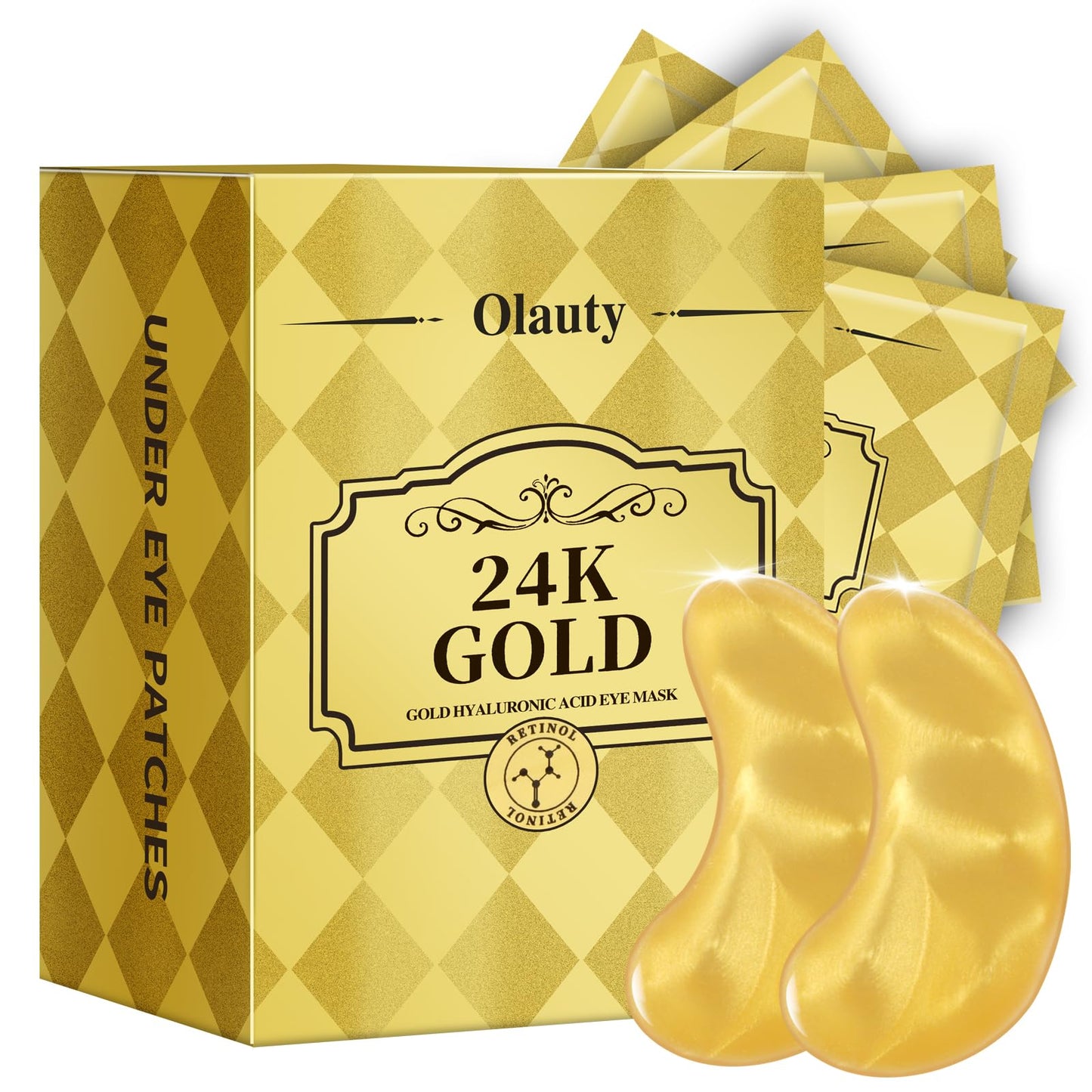 24k Golden Glow Under Eye Patches (30 Pairs Eye Gels), Collagen Eye Masks for Dark Circles and Puffiness, Bags, Relieves Pressure and Reduces Wrinkles, Refreshes Your Skin, Beauty & Personal Care