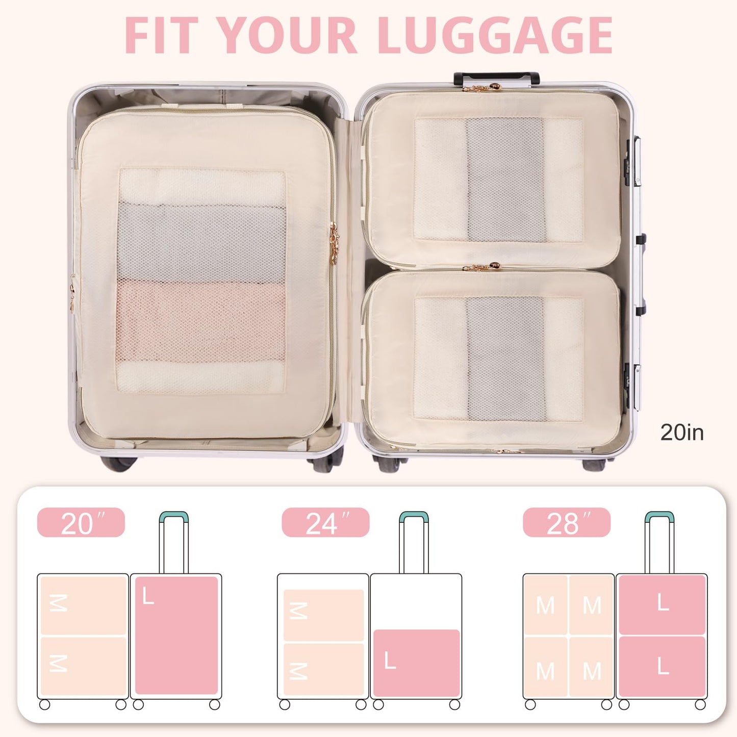 Expandable Double-Sided Compression Packing Cube，3 Set Lightweight Double Deck Organizer Bag Carry on Luggage Backpack Suitcases，Women Travel Accessories for Separate Clean and Dirty Clothes