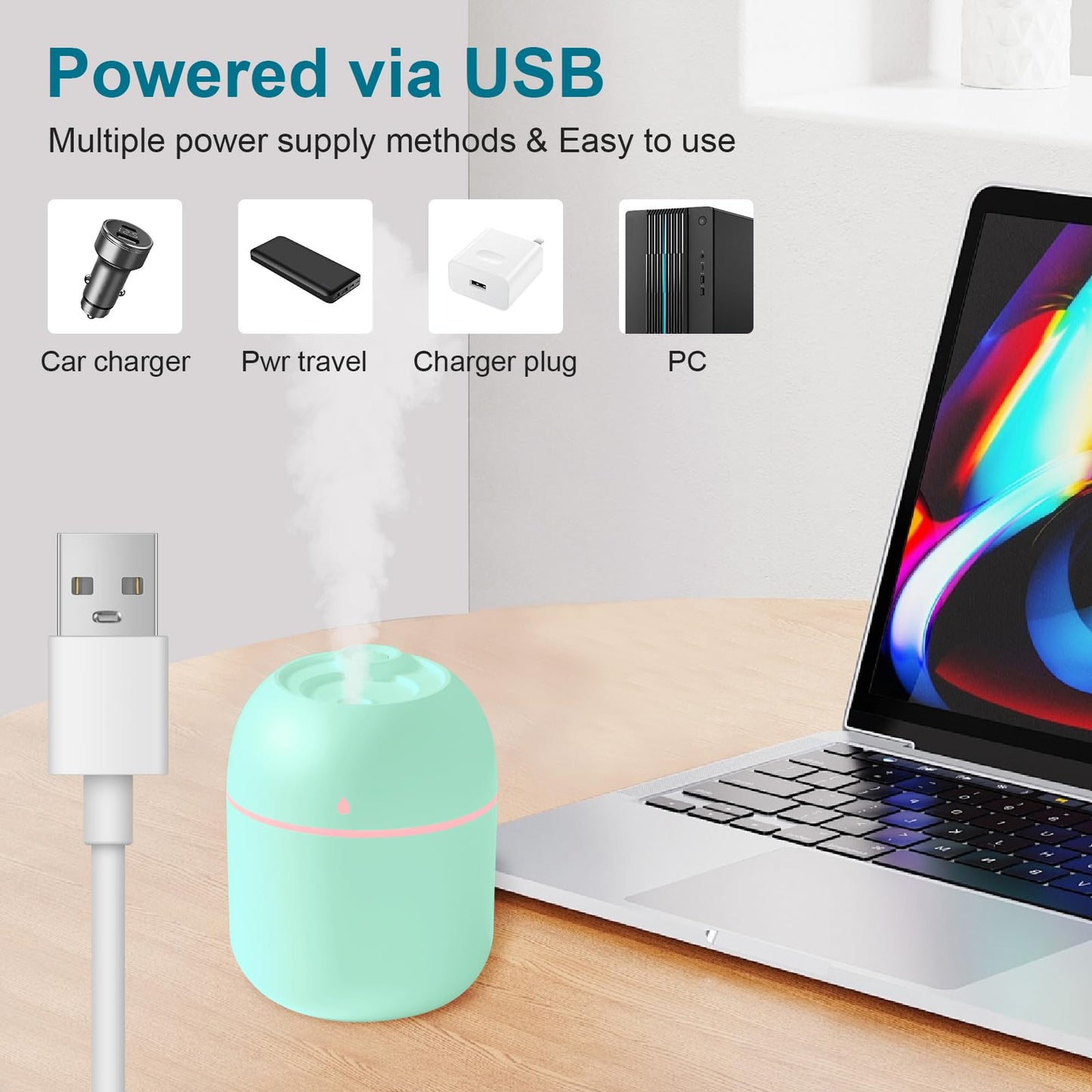 Portable Small Humidifier, USB Personal Desktop Humidifier for Car, Office Room, Bedroom, Auto Shut-Off, 2 Mist Modes, Super Quiet(220ml, Green)