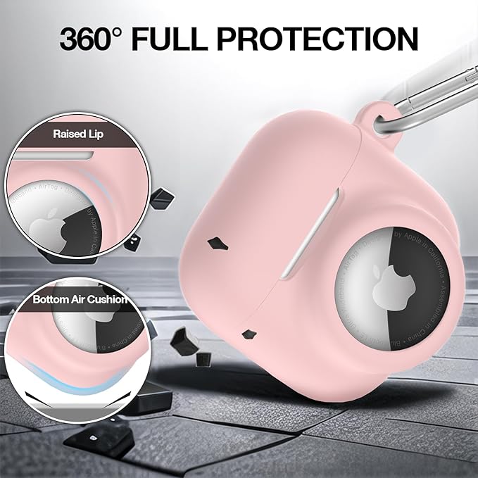 2 in 1 Silicone Case Compatible with AirPod 4 and AirTag, Shockproof Protective Skin Cover for AirPods 4th Generation with Cleaner Kit & Carabiner (Pink)