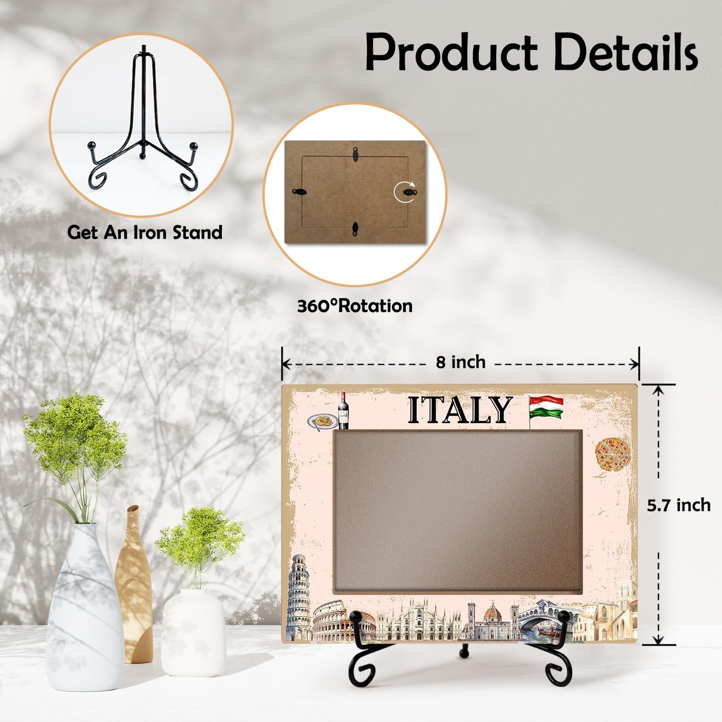 yutogan Italy Souvenirs - Couple Picture Frame, Italy Gift, Engagement Photo Frame, Travel City Frame, Gifts For Newly Engaged Couple, Honeymoon Gifts Table Decor, 4x6 Frame-TJ03