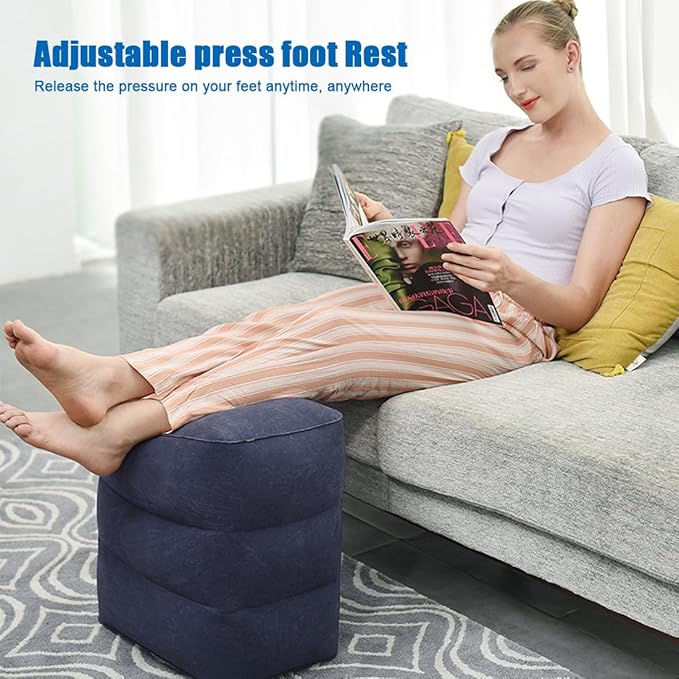 2 Pack Inflatable Foot Rest for Air Travel,Airplane Travel Foot Rest Adjustable Height,Car/Airplane,Footrest Pillow with Pump for Office,Airplane,Train,Cars,Home