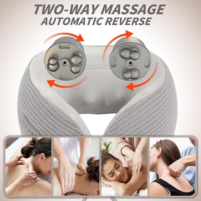 Electric Neck Massager,Portable Travel Pillow with Massage and Heat,Rechargeable vibrating Neck Pillow Massager,Perfect for Pain Relief at Home,Office,Travel,Fathers Day Gift Ideas from Daughter Son