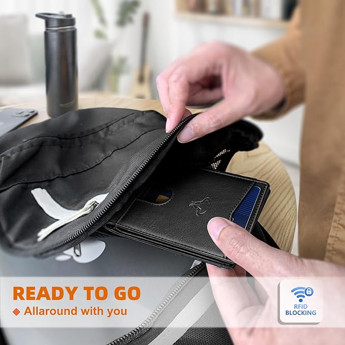 BULLIANT Men Wallet, Slim Leather Wallet Front Pocket Card Holder Gift For Men 11 Slots RFID Blocking