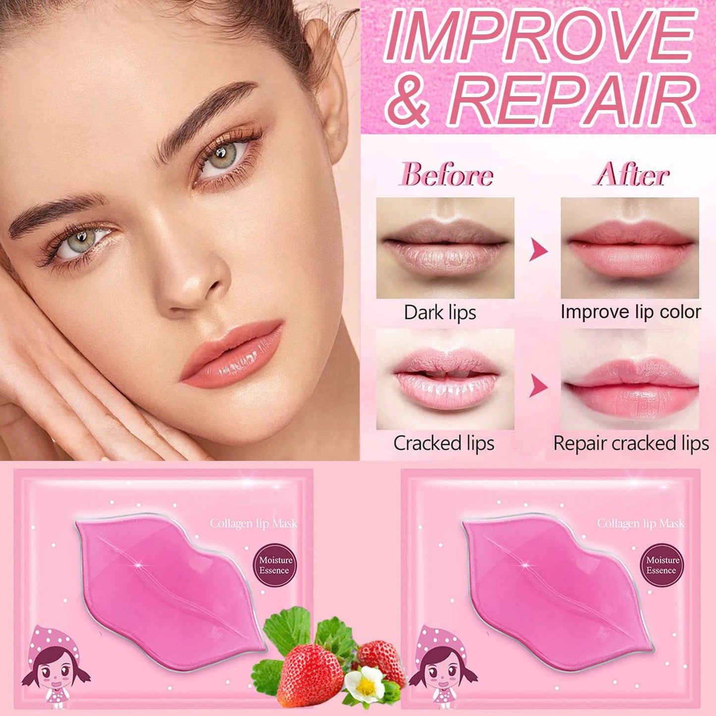 TIRDET 30 Pairs Lip Mask & Under Eye Mask, 24K Crystal Collagen Under Eye Patches for Puffy Eyes, Reducing Fine Lines & Dark Circle, Collagen Lip Mask Sheet Effectively Nourishes the Lip & Eye Skin