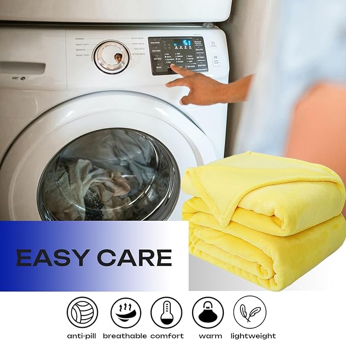 JIAHANNHA Fleece Blanket Queen Size Yellow 90 by 90 Inches Throw Blankets for Bed Sofa Couch 280GSM,Super Soft Cozy and Luxury Bed Blanket for All Season