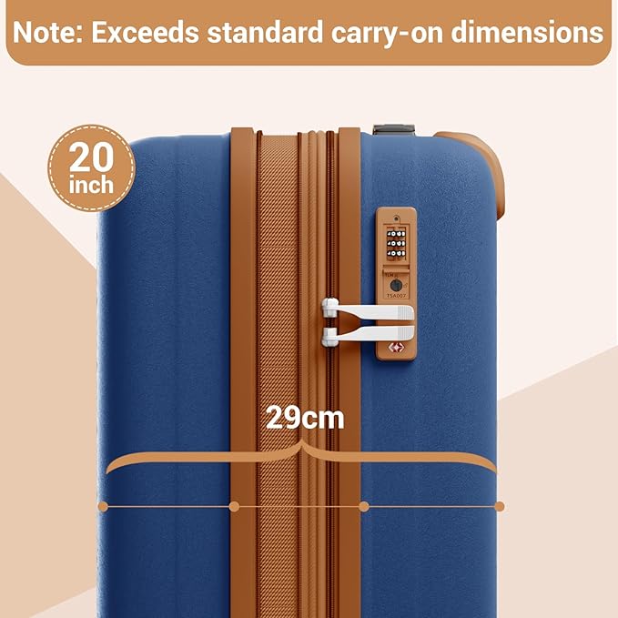Kono 20 Inch Expandable Hard-Shell Suitcase, Ideal For Short Trips, Durable PP Material, With Hidden Cup Holder & TSA Lock, Navy/Brown