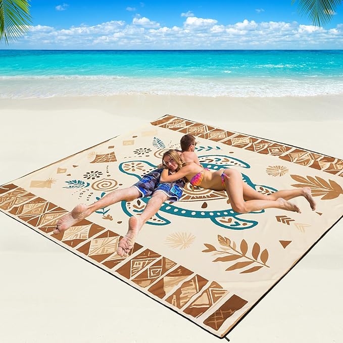 Beach Blanket Waterproof Sandproof Beach Mat 79" X 83"/10'x9'for 2-8 Adults Quick Drying Outdoor Picnic Mat Beach Accessories for Travel, Camping, Hiking