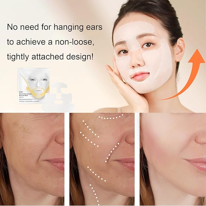 4PCS Collagen Retinol Face Mask - Korean Glass Skin for Moisturizing, Firming, Glowing - Overnight Deep Collagen Mask -Deep Hydration, Smoothing Smile Lines & Forehead Wrinkles