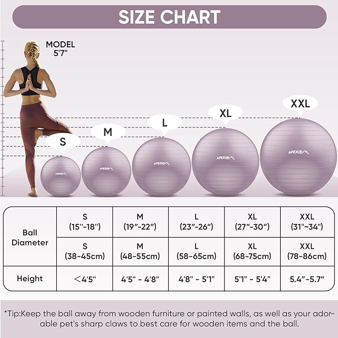 APEXUP Yoga Ball Exercise Ball Anti Slip Heavy Duty for Fitness, Balance & Core Workout
