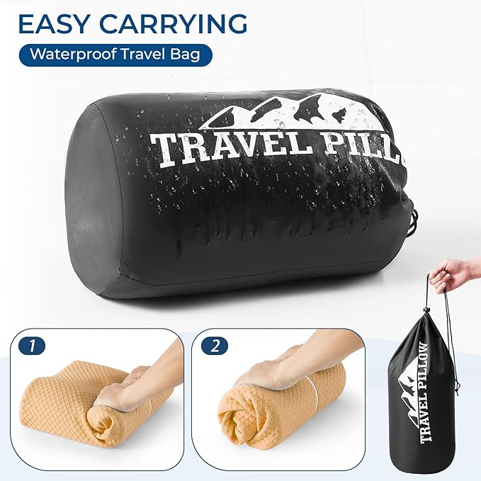 Travel Pillow Memory Foam Pillows, Ergonomic Wave Cervical Neck Pillow for Neck Pain Relief, Compressible Medium Firm Side Sleeper Pillow, Ideal for Camping, Office, Home & Bed (Orange, M)