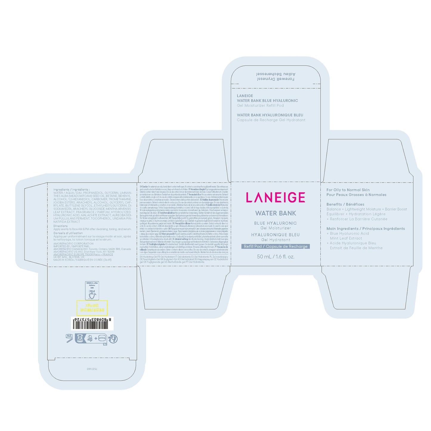 LANEIGE Water Bank Blue Hyaluronic Gel Moisturizer Mini: Lightweight Hydrating Face Gel with Mint Extract, Hypoallergenic & Dermatologist-Tested