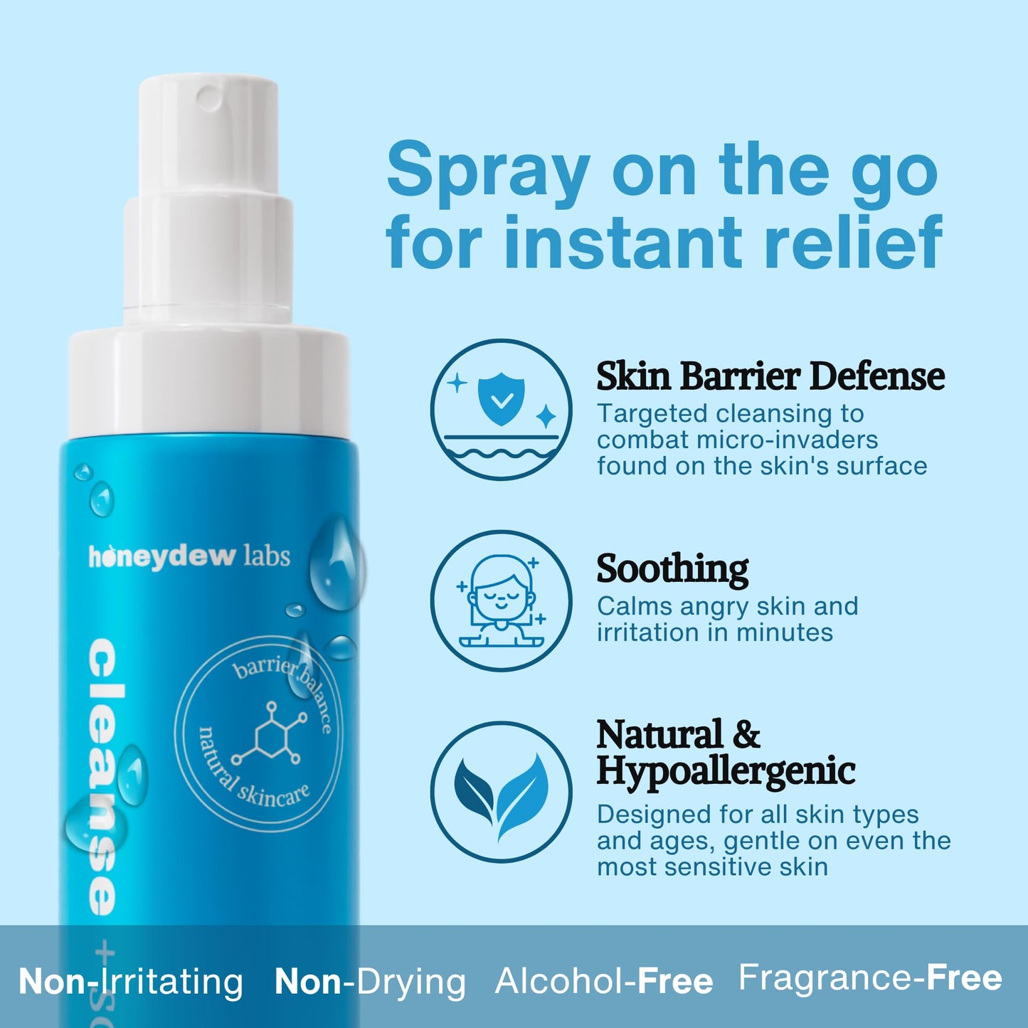 Honeydew Labs Hypochlorous Acid Spray – HOCl Face & Skin Mist for Acne, Eczema & Irritation – Multi-Purpose Skin Repair – Eyelid Cleanser, Post-Workout, Post-Procedure, Scalp, Sensitive Skin TSA 2 oz