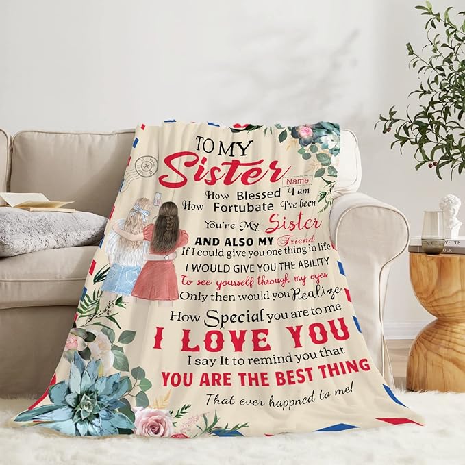 to My Sister Blanket Birthday Gift, Flower Christmas Ultral Soft Cozy Warm Flannel Fleece Bestie Suit for Sofa, Couch, Bed, Travel, Sofa 40''x30'' XS Pets/Toddler To My Sister1