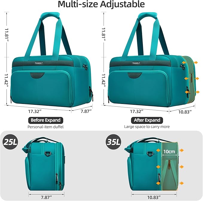 Carry-On Luggage Travel Duffle Bag Carry on Duffle Airline Approved Expandable Travel Duffle, Weekender Bag for Men and Women with Wet Pocket Large Compartment, Green