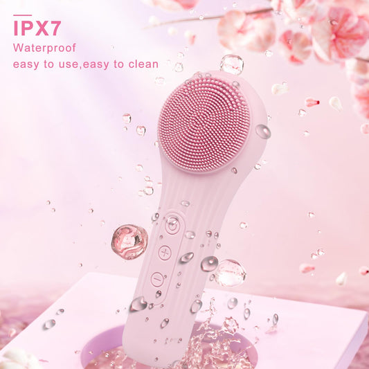 Feoflen Silicone Face Scrubber Exfoliator, Silicone Face Wash Brush for Men & Women, Ipx7 Waterproof Rechargeable Facial Cleaner for Deep Cleansing, Exfoliating, Massage Face Scrubber (Pink)