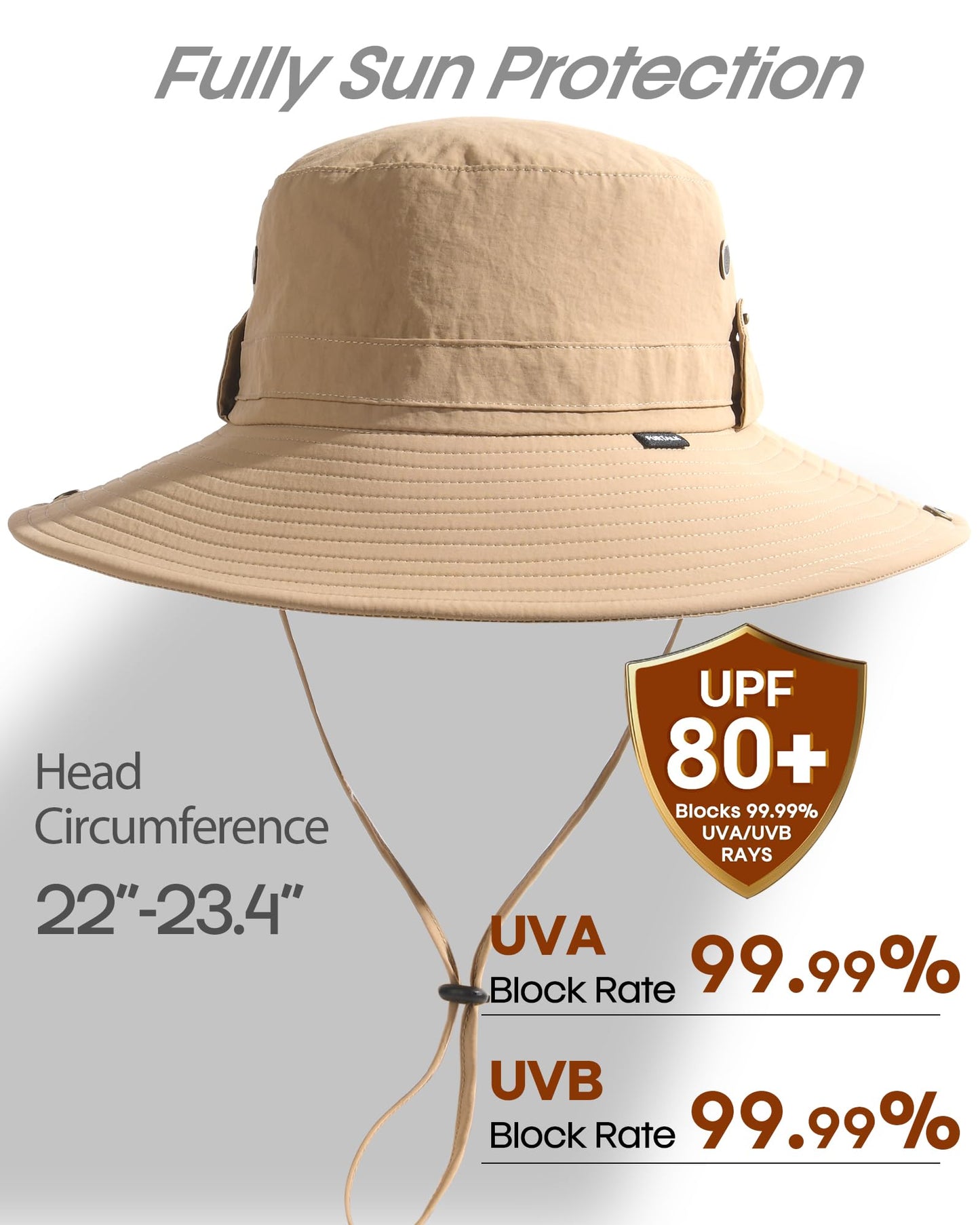 FURTALK Sun Hats for Men Fishing Hat UPF 80+ Foldable Wide Brim Outdoor Hiking Beach Summer Hats Khaki