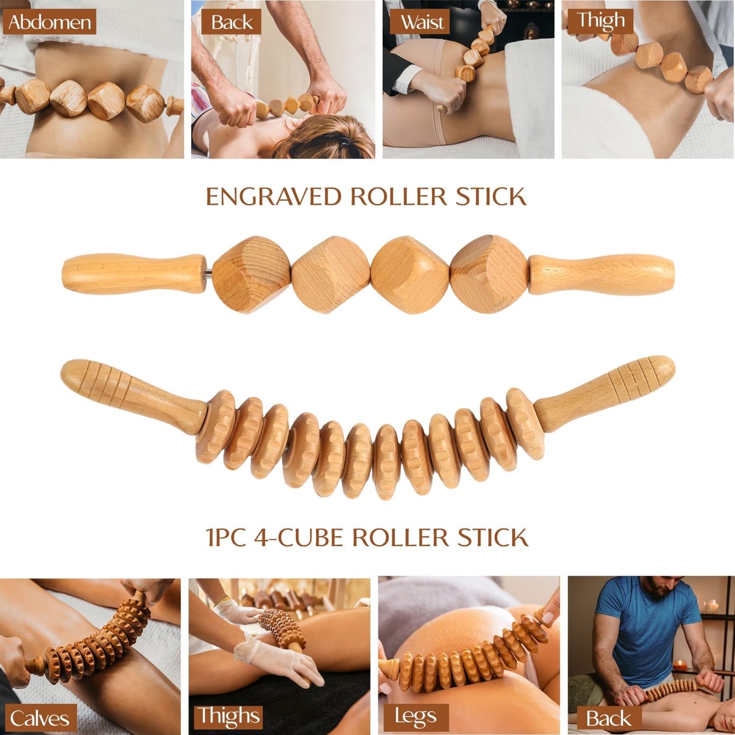 4 PCS Wood Therapy Massage Tools Set for Comfort, Body Sculpting, Lymphatic Drainage, and Muscle Pain Relief