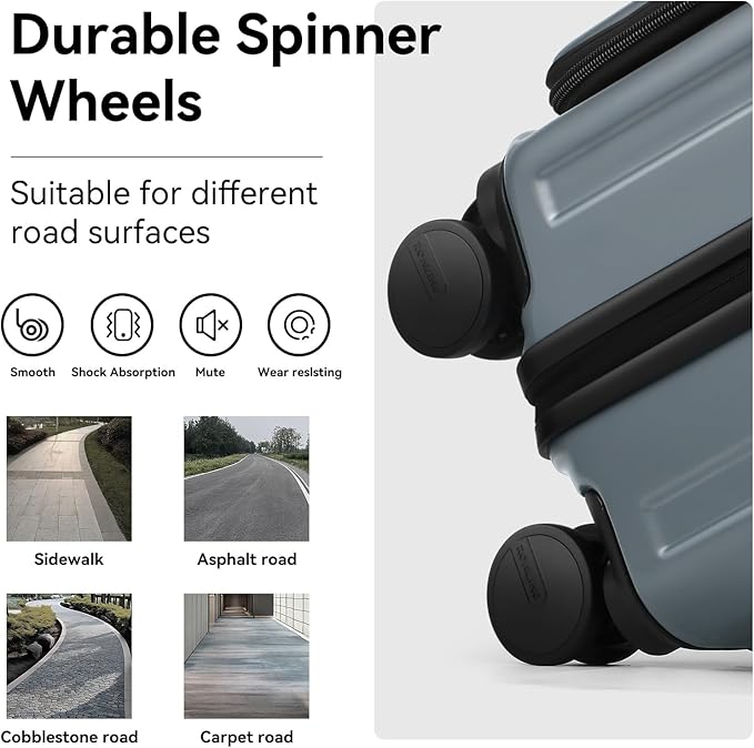 24 Inch Checked Large Luggage with Spinner Wheels Front Opening Rolling Suitcase for 5-7 Days Travel, Scratch Resistant PC Hardshell TSA Lock Cup Holder Specially Designed Ergonomic Pull Rod Handle