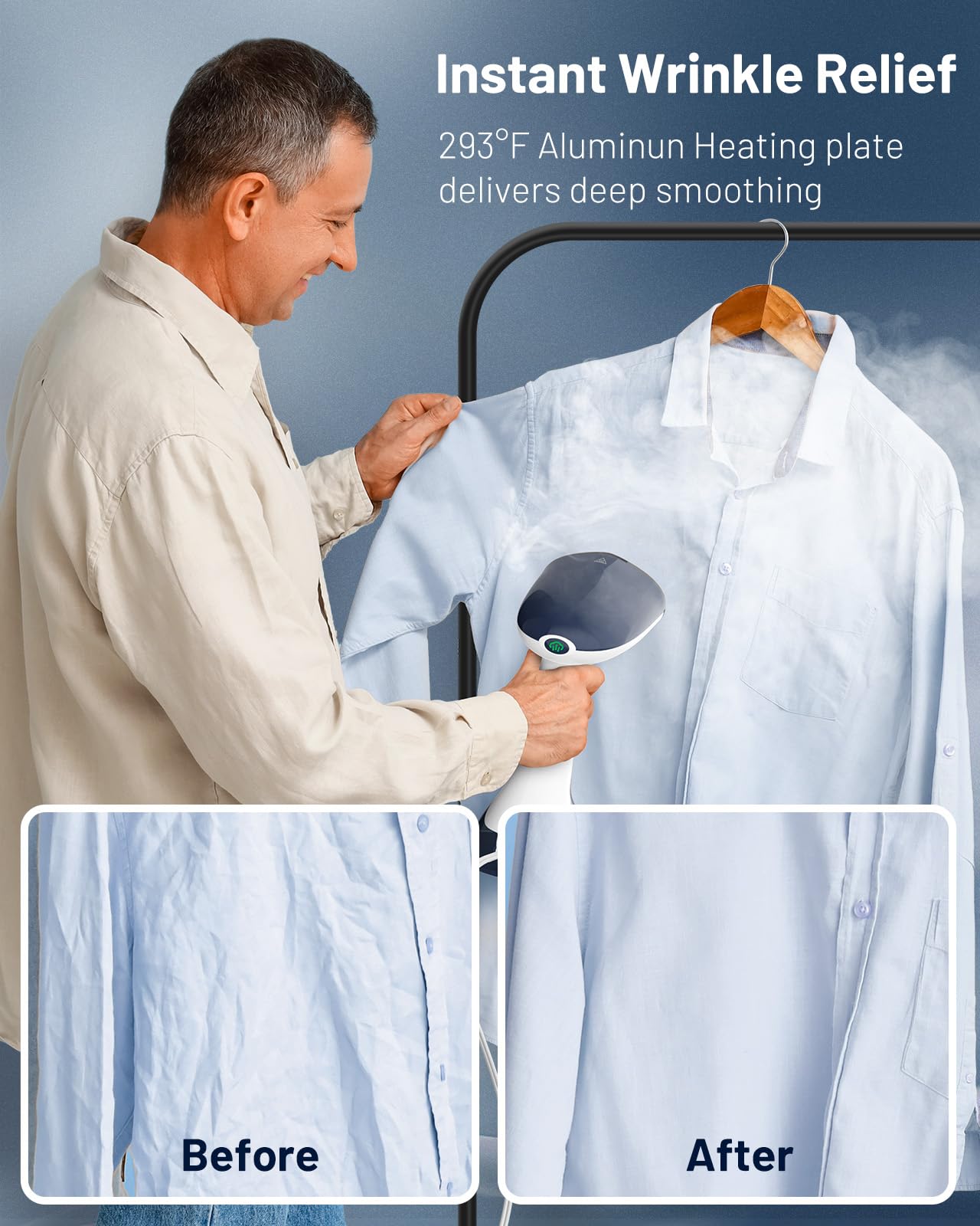 BEAUTURAL Steamer for Clothes, Portable Handheld Garment Fabric Wrinkles Remover, Aluminun Heating Plate, 35-Second Fast Heat-up, Large Detachable Water Tank (Only for 120V)