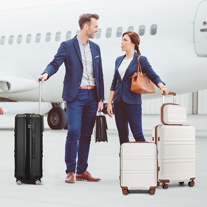 Kono Suitcase Set 3 Piece Luggage Set Expandable(only 28") Carry On Hardside Luggage with TSA Lock Spinner Wheels (Cream White, 6 piece set)