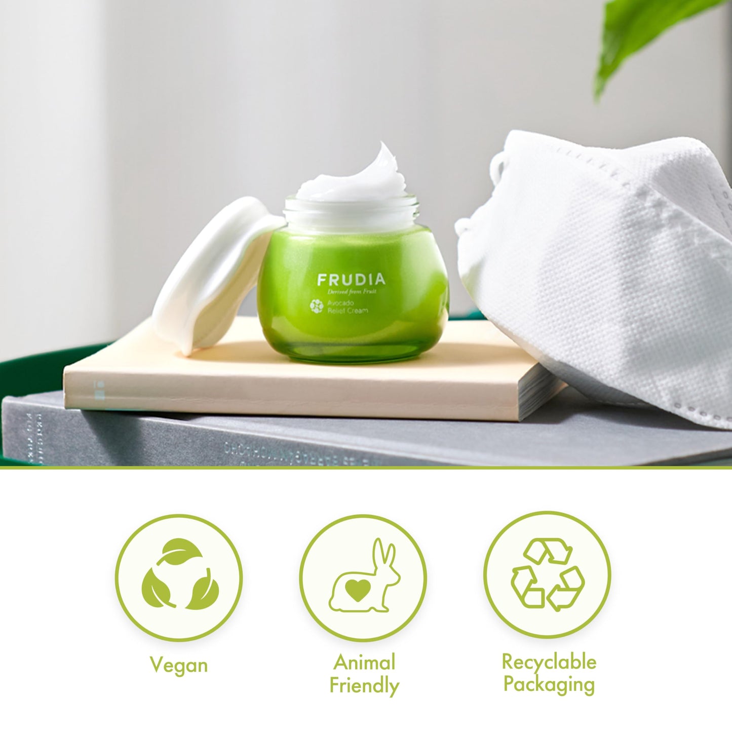 FRUDIA Avocado Relief Face Cream, Calming Korean Face Moisturizer w/62% Avocado Extract, Centella Asiatica & MadecassosideX4 for Dry, Sensitive Skin (0.35 fl oz)