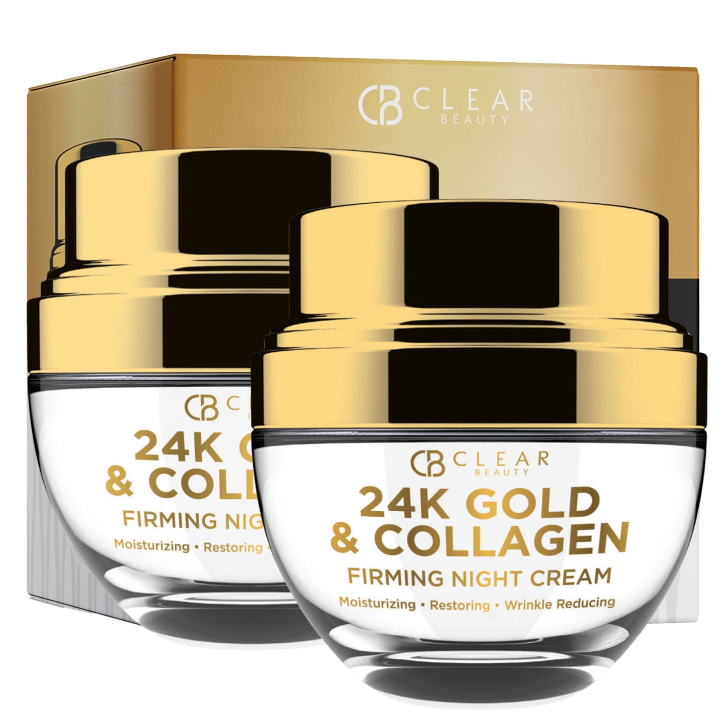 Clear Beauty 24K Gold & Collagen Day/Night Moisturizer Set - Dermatologist Tested, Hydrating, Anti-Aging Cream, Natural Ingredients, Cruelty Free Korean Skin Care, All Skin Types - Value Pack