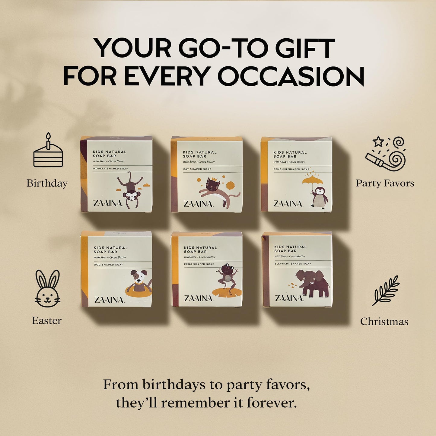 ZAAINA Kids Soap Bar (Set of 6) – Unique Natural Animal Shaped Soaps for Children – Gentle Bath Soap for Sensitive Skin – Fun Gift for Kids – Birthday, Bath Time – Handmade in USA