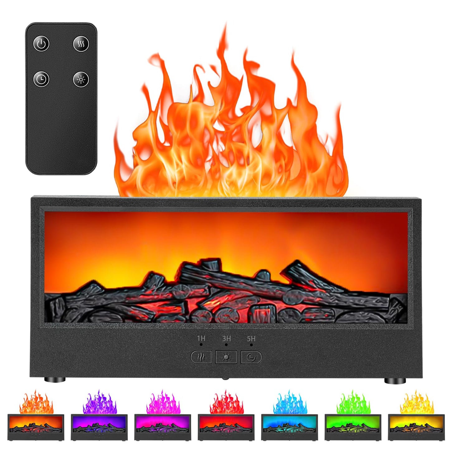 ONLYFU Mini Fireplace Aromatherapy Diffuser 7 Color Lights Fireside Bonfire Flame Air Humidifier for Home 150ml Timer & Auto-Off Essential Oil Diffuser with Remote for Spa, Yoga, Office (Black)