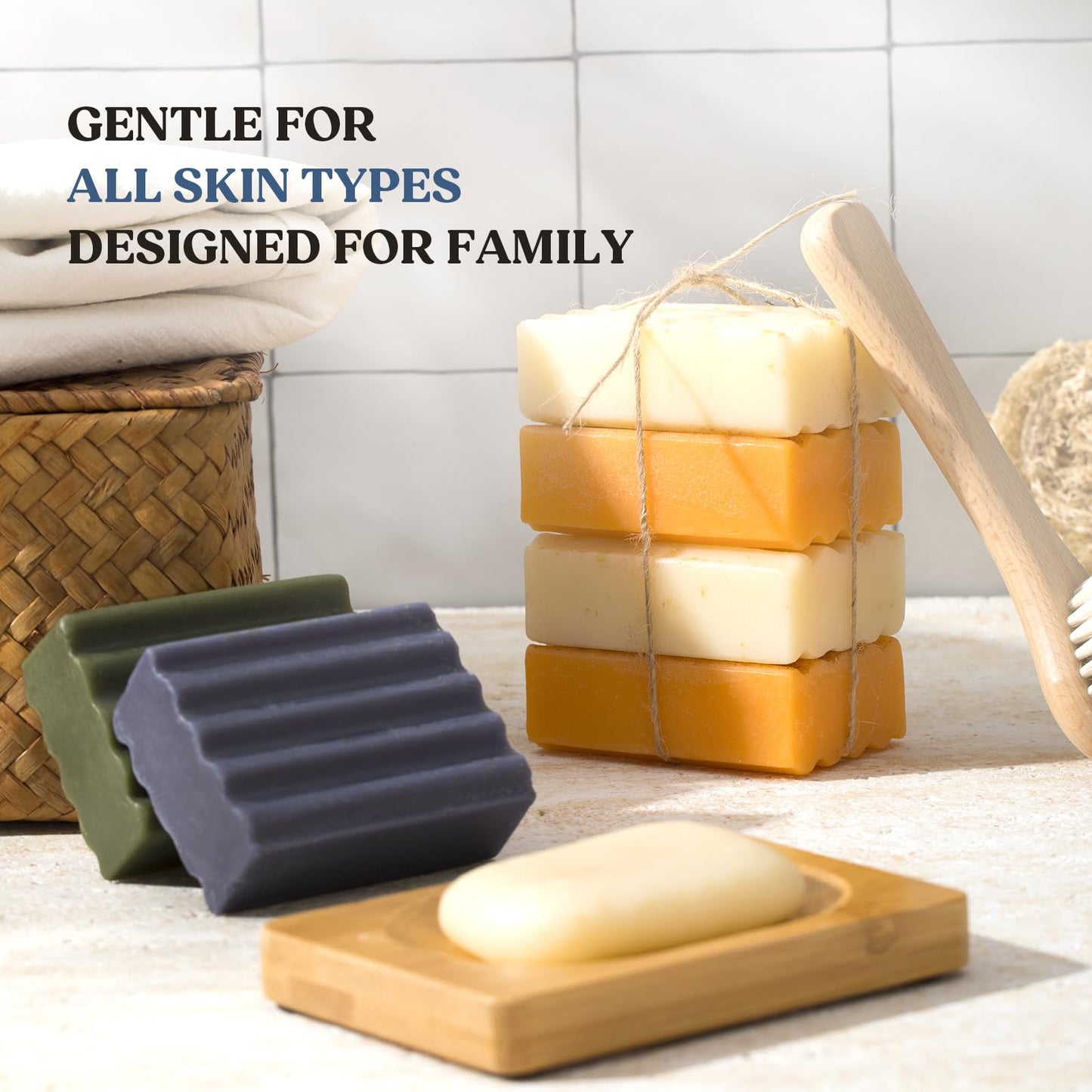 CADDISE Natural Soap Bar – Cold Process Handmade Soap for Face & Body Wash, Moisturizing & Cleansing with Tea Tree & Coconut Oil, Shea Butter, Jojoba & Honey, Gift Set for Men & Women, 4 Pack 16.8 Oz