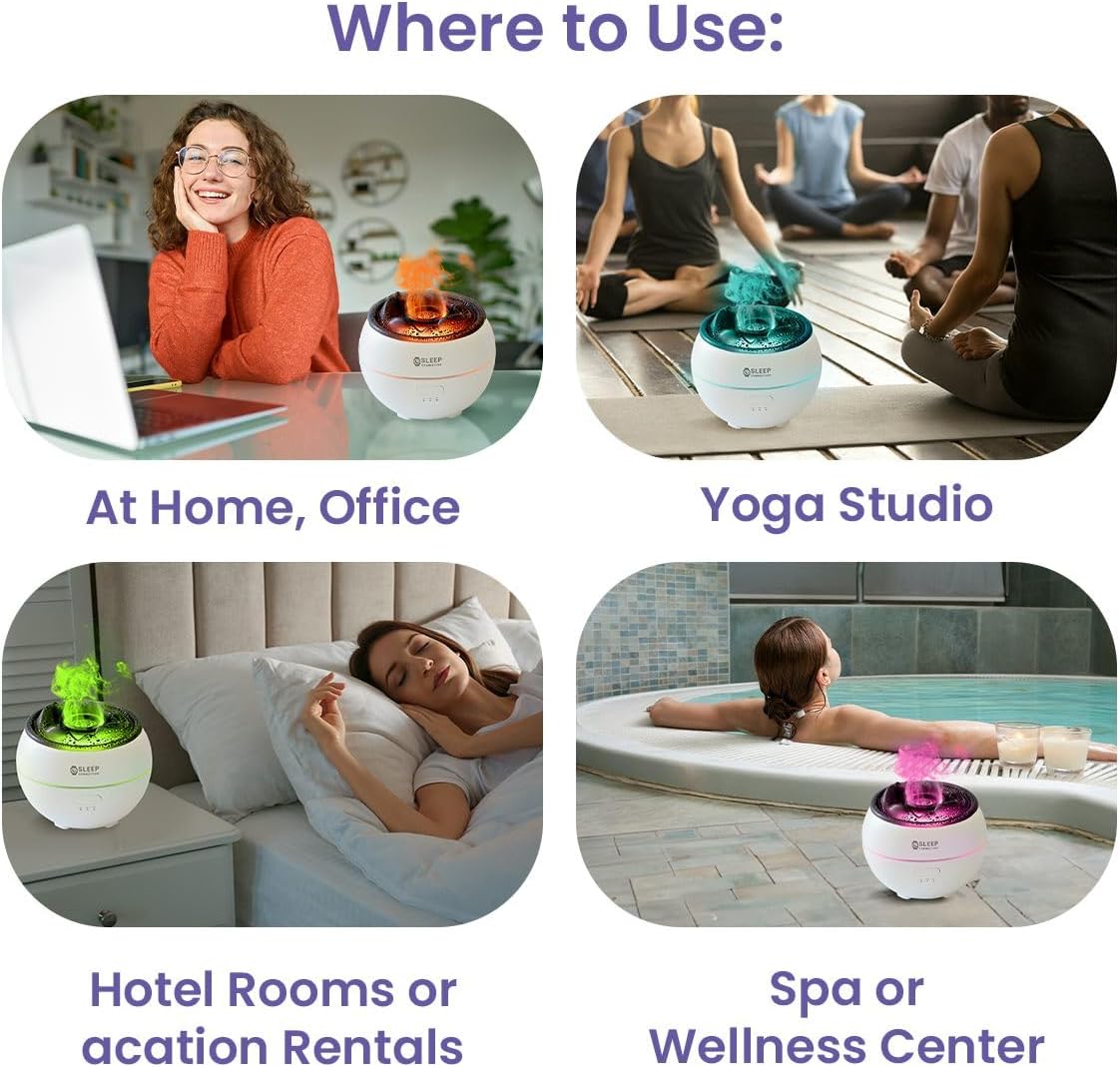 Sleep Connection Volcano Humidifier Essential Oil Diffuser - 360ml Fine Mist Volcano Aroma Diffuser, Quiet Operation with Flexible Timer Settings, 7-Color LED Lights for Enhanced Sleep and Relaxation