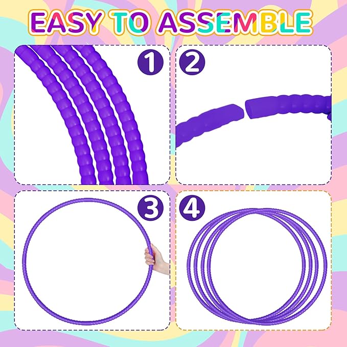 2 Pcs Toy Hoop Exercise Hoop Detachable Adjustable Plastic Toy Ring Playground Equipment for School Colored Circles Exercise Ring for Teens Dog Agility Equipment(Purple,23 Inch)