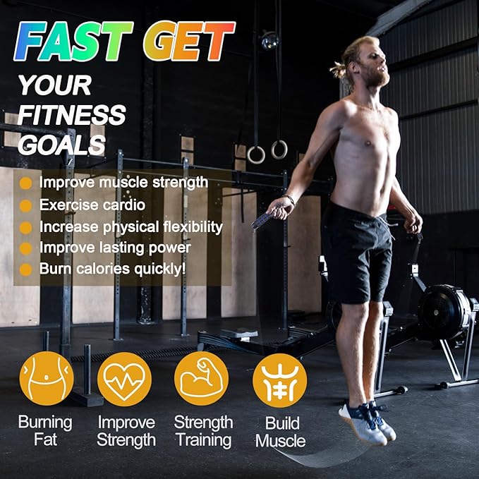 Jump Rope for Women Men Kids, Adjustable Skipping Rope with Ball Bearings, Professional Jumping Rope with Foam Handles, Tangle-Free Rapid Speed Jump Ropes for Fitness Workout Boxing Exercise