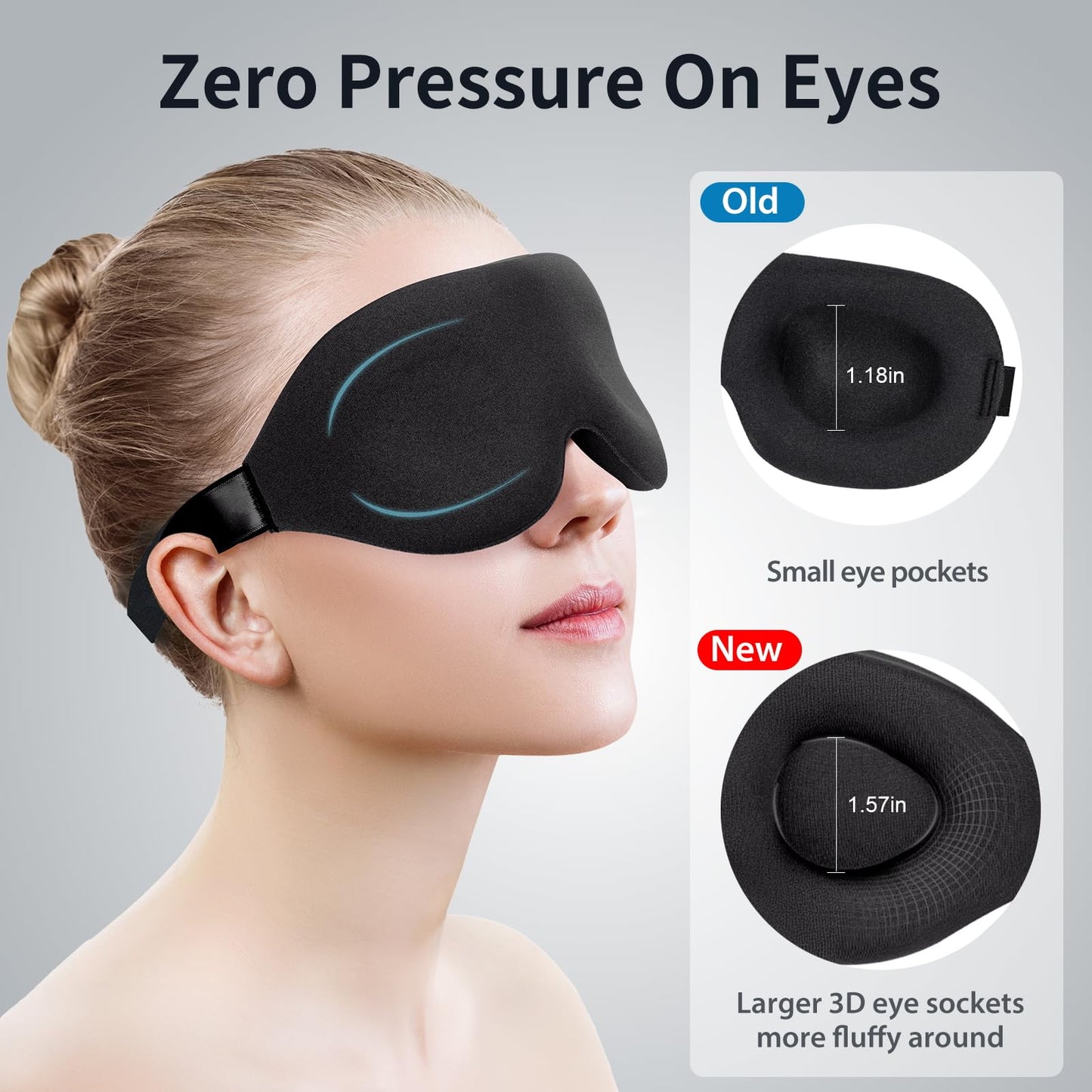 NEWVANGA Sleep Mask for Back and Side Sleeper, Block Out Light, Luxury Sleeping Eye Mask of 3D Night Blindfold, Zero Pressure Breathable Travel Eye Cover Black