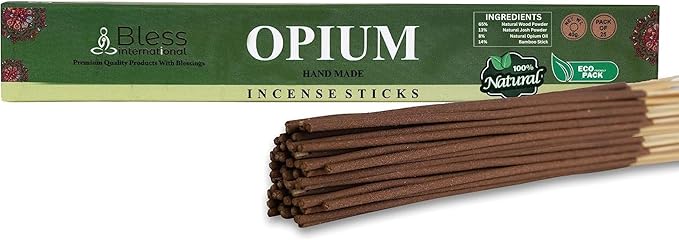 Bless-Opium 100%-Natural-Handmade-Hand-Dipped-Incense-Sticks Organic-Chemicals-Charcoal-Free Purification-Relaxation-Positivity-Yoga-Meditation Best-Woods-Scent (25 Sticks (1.4 OZ))