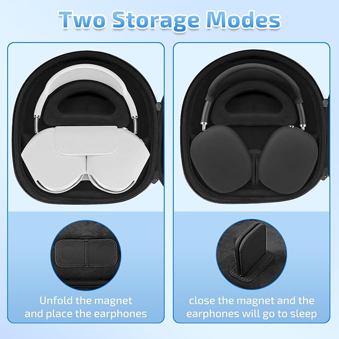 AirPod Max Case with Sleep-Mode Charging Function, Protective Travel Bag for Apple Over-Ear Headphones (Black)