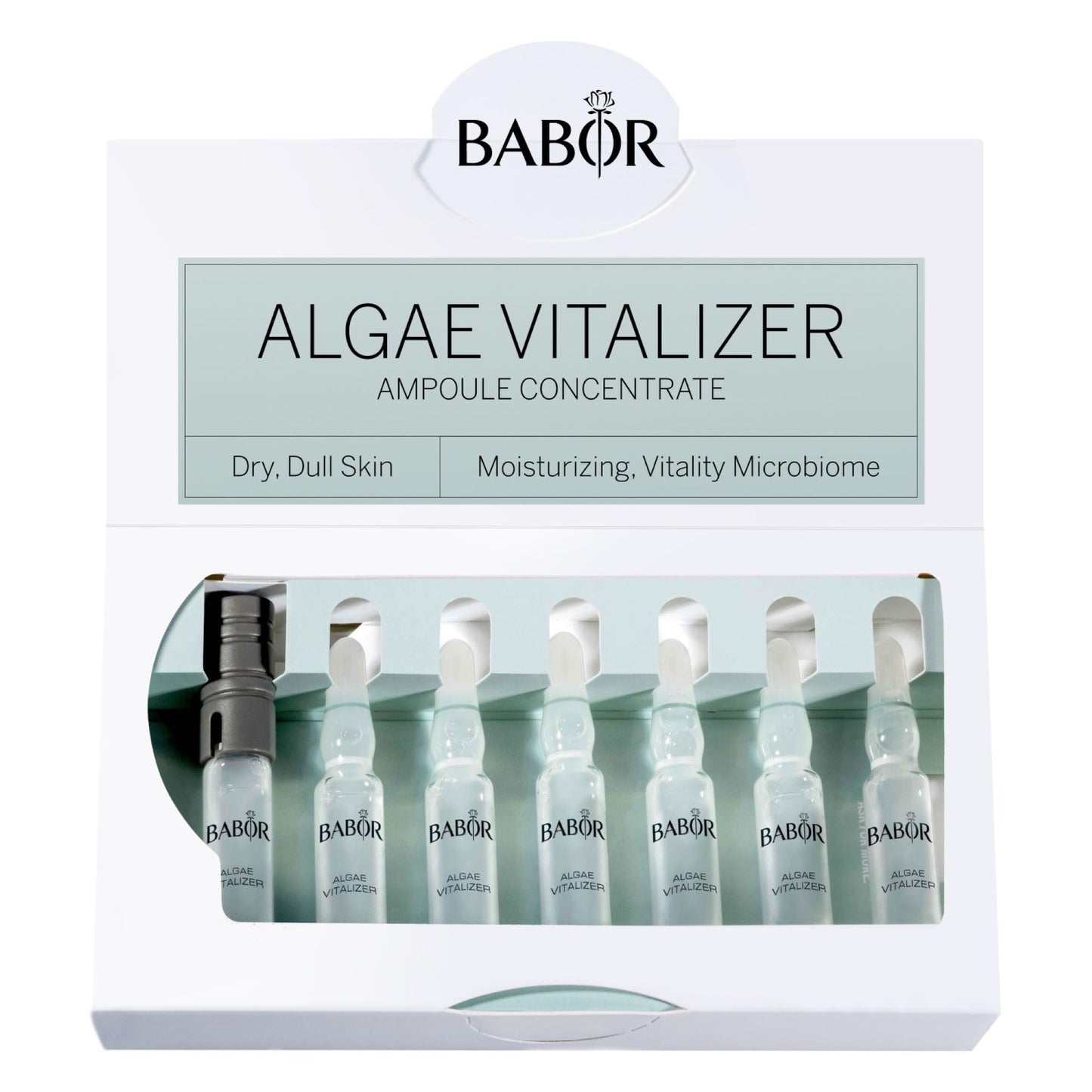 BABOR Algae Vitalizer Serum Ampoules for the Face, with Green Algae Extract for a Revitalized Complexion, Hyaluronic Acid Serum with Probiotics for Dull Dry Skin