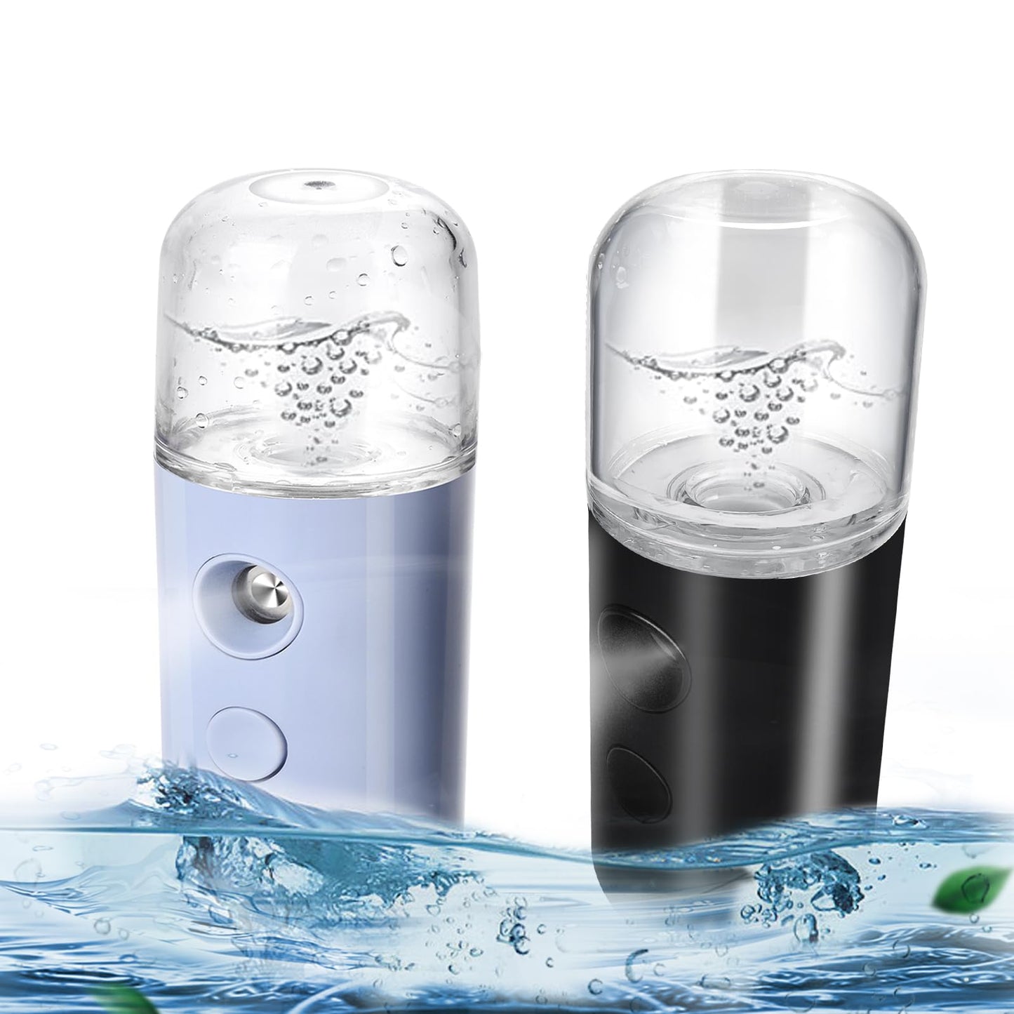 2-Pack Kingsmile Nano Facial Mister, Portable Face Mister, Cool Nano Mist Sprayer for Face Hydrating, Mini Handy Mister for Eyelash Extensions with 1OZ /30ML Water Tank (Black/Blue)