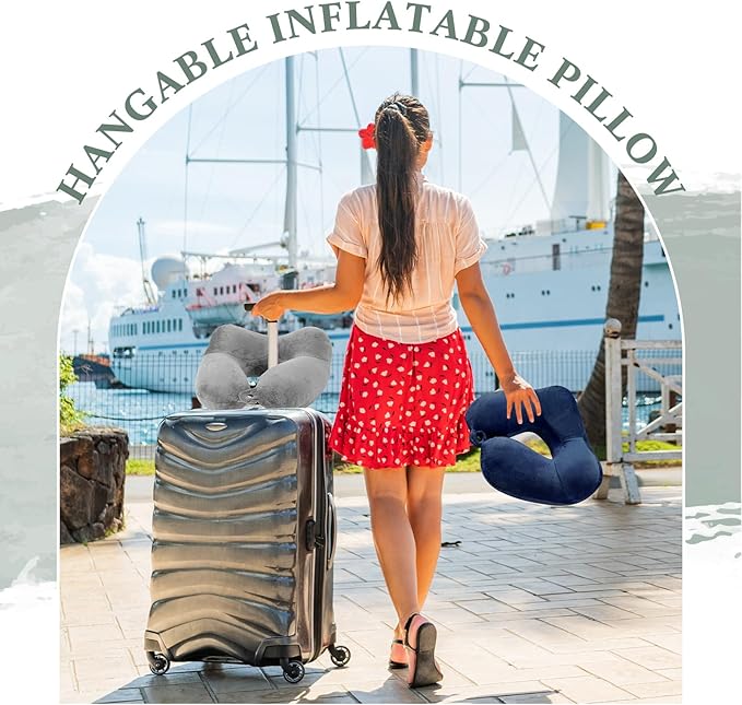 Sintuff 4 Sets Inflatable Travel Pillows for Airplanes with Compact Bag and Blindfold Velvet Inflatable Neck Pillow for Traveling Head Support U Shaped Flight, 12 x 12 x 5.5 Inch(Multi Color)