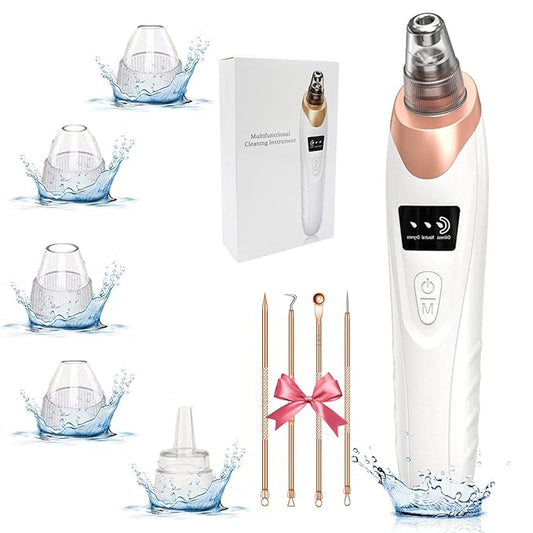 2025 Pore Vacuum, USB Rechargeable Blackhead Remover Vacuum,3 Levels Adjustable Pore Vacuum Blackhead Remover, with 5 Suction Power,6 Probes,Face Vacuum Pore Cleanser for Women & Men-White